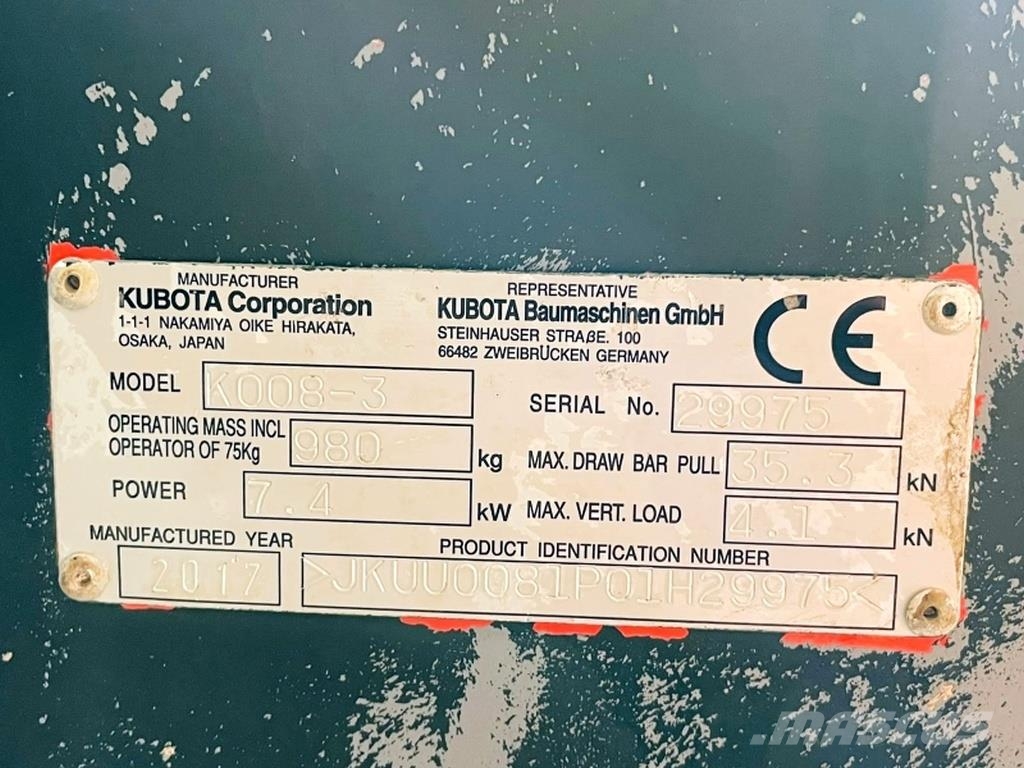 Kubota K008-3 Minigraafmachines < 7t