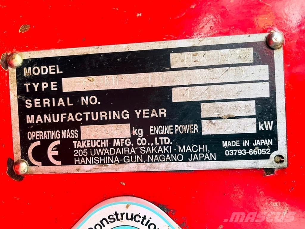 Takeuchi TB138FR Mini excavators < 7t (Mini diggers)