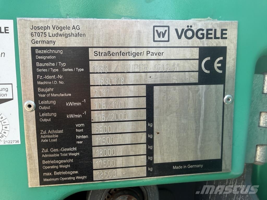 Vögele Super 1603-3i Машини за асфалт