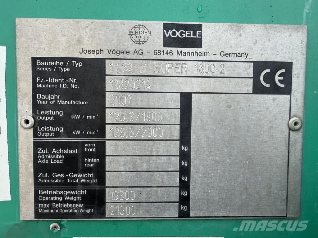 Vögele Super 1800-2 Asfalta klājēji