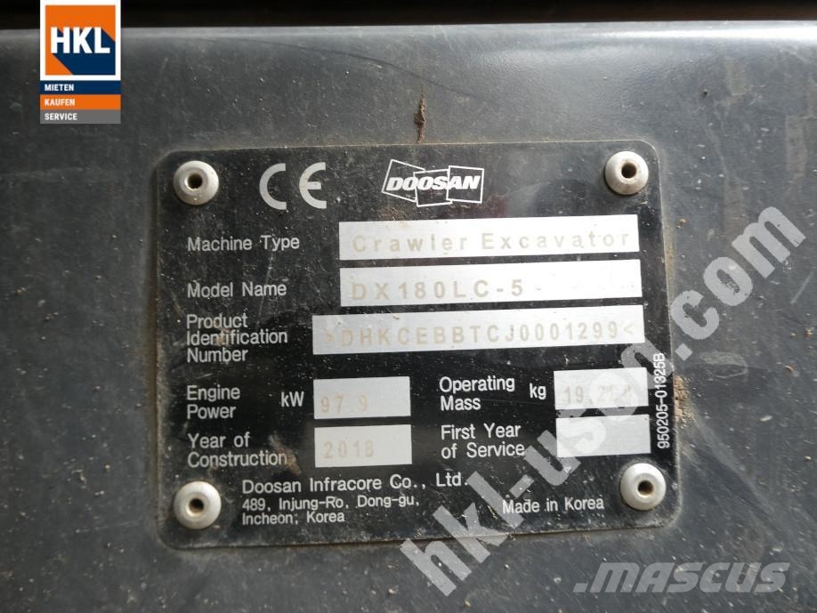 Doosan DX 180 LC-5 Rupsgraafmachines