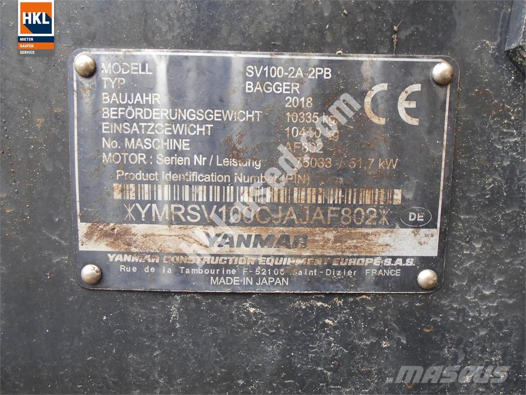 Yanmar SV 100-2PB Mini pelle < 7t