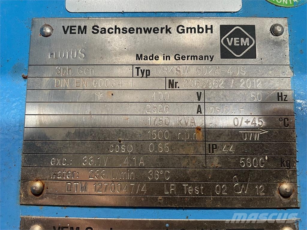 1750 kVA VEM Generator type DRKSW 5024-4US Ostali generatori