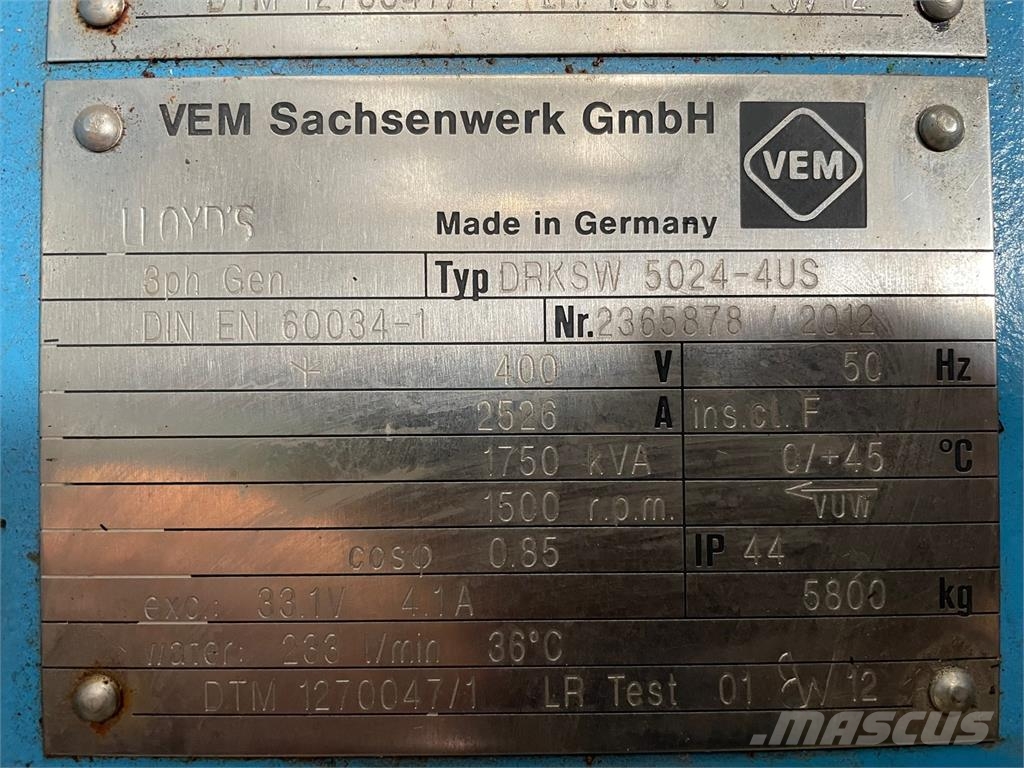 910 kVA VEM Generator type DRKSW 5024-4US Ostali generatori