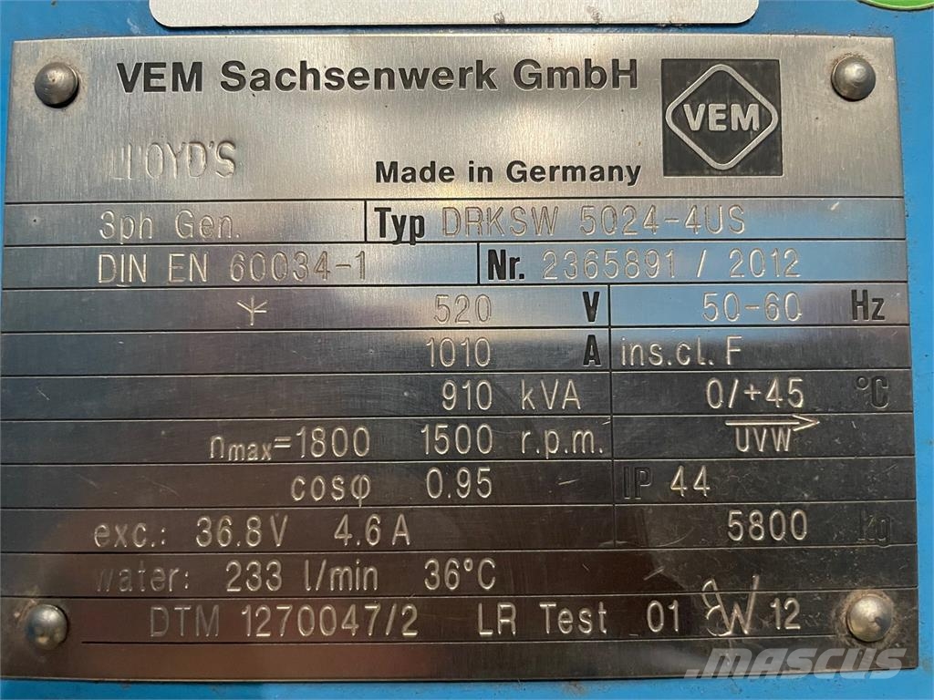 910 kVA VEM Generator type DRKSW 5024-4US Ostali generatori
