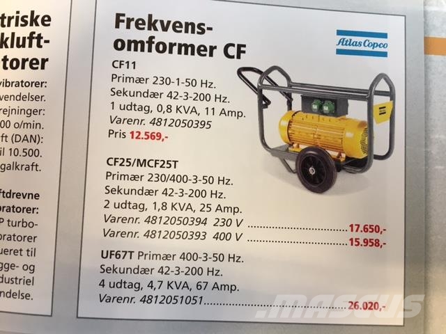 Atlas Copco stavvibrator / frekvensomformer Vibraatorid