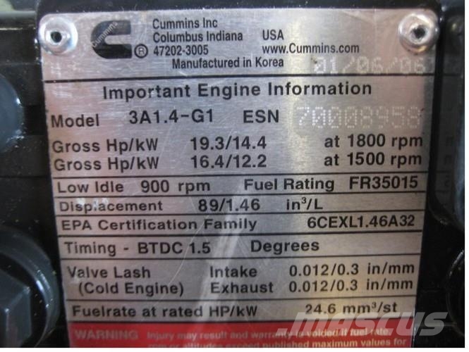Cummins Model 3A1.4-G1 ESN 3 cyl. diesel motor 엔진