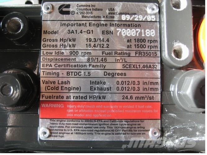 Cummins Model 3A1.4-G1 ESN 3 cyl. diesel engine Engines