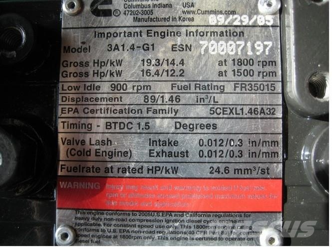 Cummins Model 3A1.4-G1 ESN 3 cyl. diesel engine Moteur