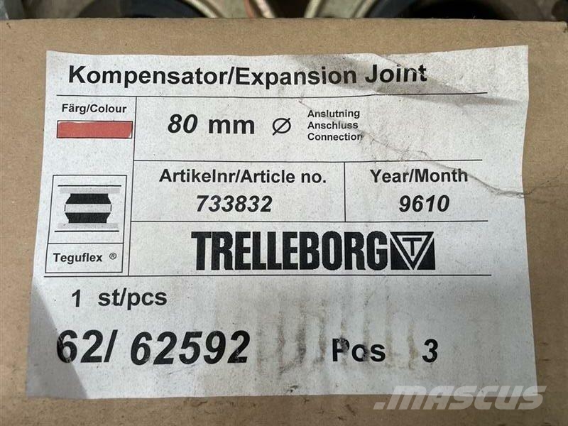 Kompensatorer ø80 mm fab. Trelleborg Putkistonkäsittelylaitteet