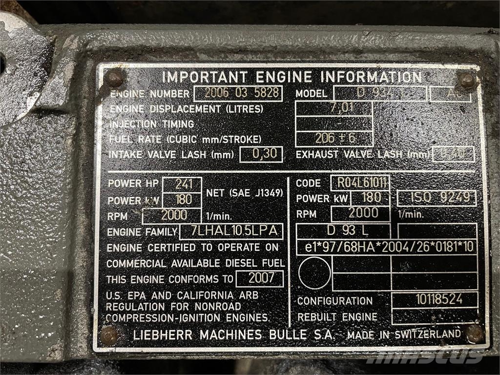 Liebherr D934 A6 motor ex. Liebherr HS835HD kran Motores