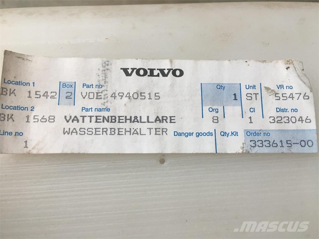Volvo Dumper, Sprinklerbeholder Ďalšie komponenty