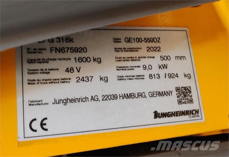 Jungheinrich EFG 316k li-ion/ 4v/ 1819mh/ 2022y معدات الرفع منخفض المستوى