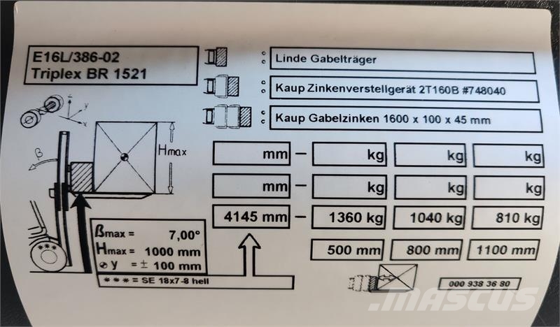 Linde E16L-02 شاحنات ذات رافعات شوكية تعمل بالكهرباء