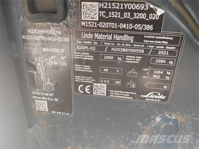 Linde E20PL-02 2021y/ 4.1m/ 2750mh Περονοφόρα ανυψωτικά κλαρκ - άλλα