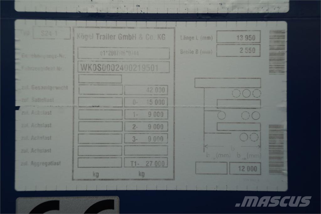 Kögel S 24-1 Bortinių sunkvežimių priekabos su nuleidžiamais bortais