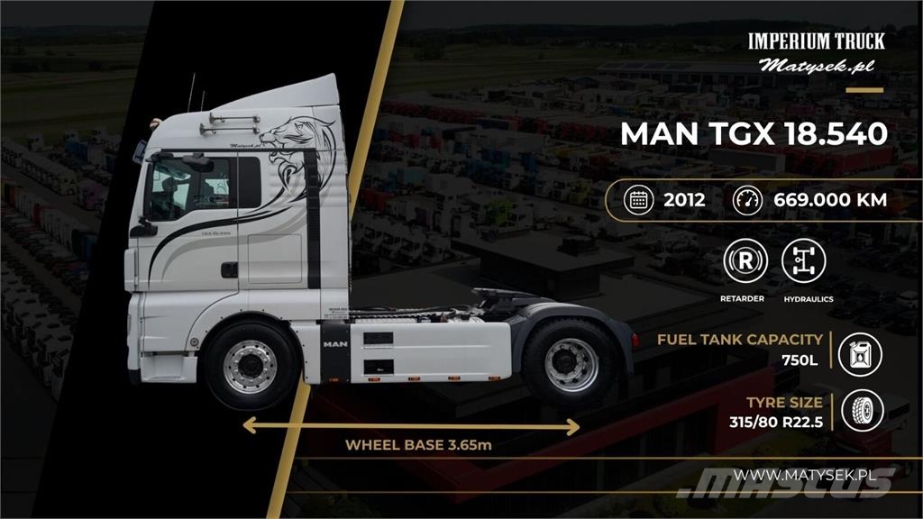 MAN TGX 18.540 / XLX / HYDRAULIKA / RETARDER / SKÓRY / Tractores (camiões)