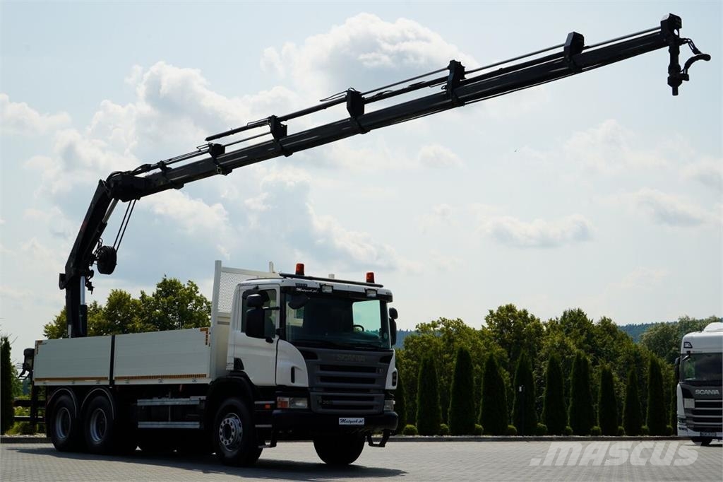 Scania P 360 / 6X4 / SKRZYNIOWY 4.85 + HDS HIAB 211 E-6 H Lastbil med lad/Flatbed