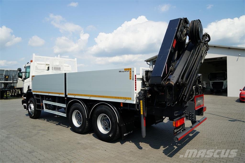 Scania P 360 / 6X4 / SKRZYNIOWY 4.85 + HDS HIAB 211 E-6 H Lastbil med lad/Flatbed
