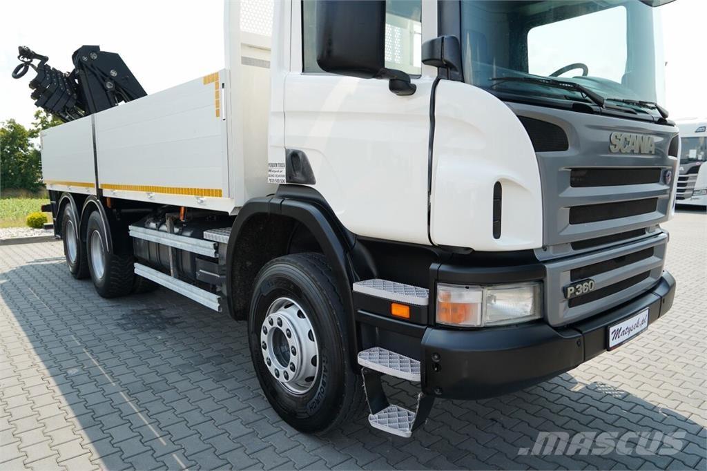 Scania P 360 / 6X4 / SKRZYNIOWY 4.85 + HDS HIAB 211 E-6 H Lastbil med lad/Flatbed
