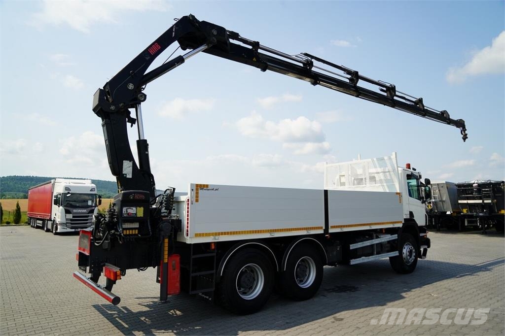 Scania P 360 / 6X4 / SKRZYNIOWY 4.85 + HDS HIAB 211 E-6 H Lastbil med lad/Flatbed