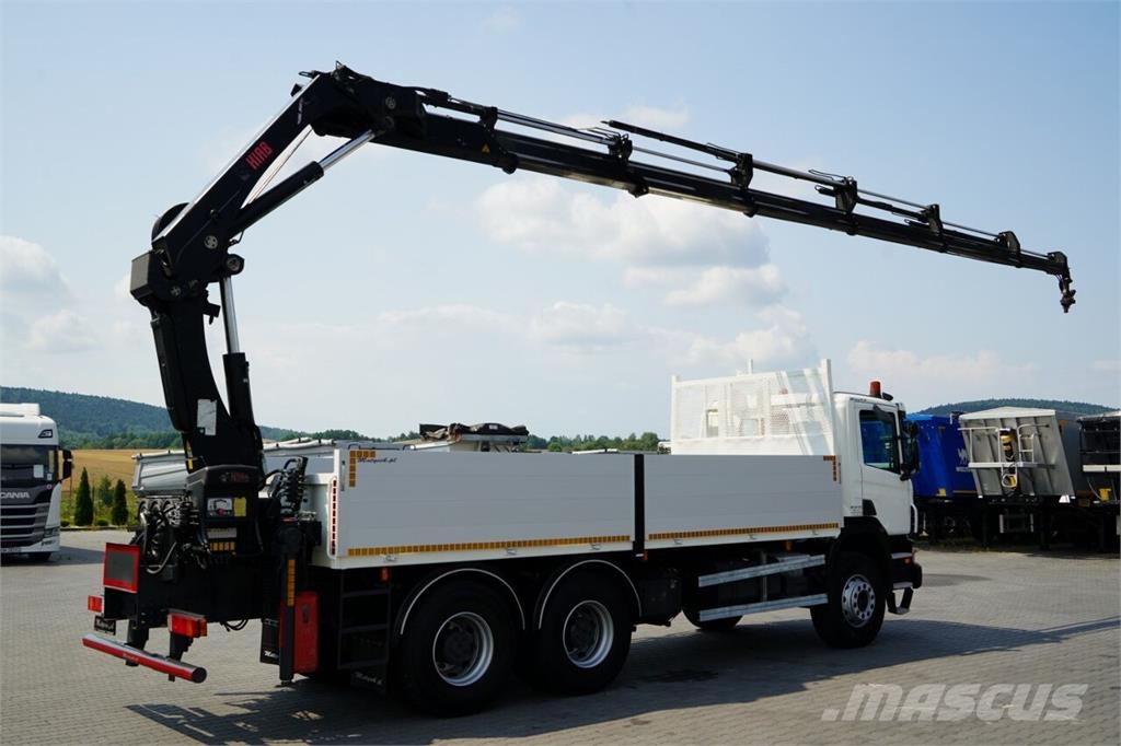 Scania P 360 / 6X4 / SKRZYNIOWY 4.85 + HDS HIAB 211 E-6 H Lastbil med lad/Flatbed