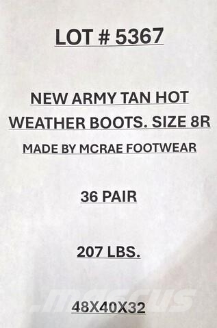(36) Unused Army Tan Hot Weather Boots Size 8R 건설 장비 - 기타