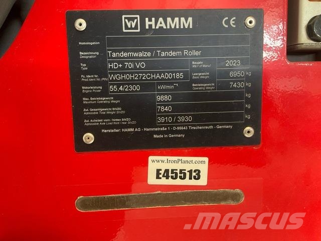 Hamm HD+70i VO Οδοστρωτήρες διπλού κυλίνδρου