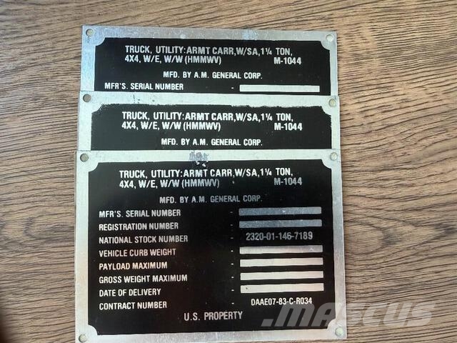 Lot of 509- Data Plates Military Vehicles- HMMWV/T Pick up/Dropside