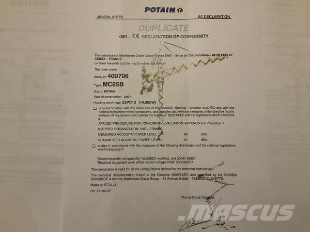 Potain MC85B Tornkraanad