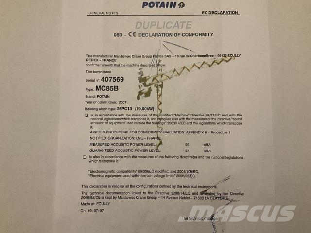 Potain MC85B Tornkraanad