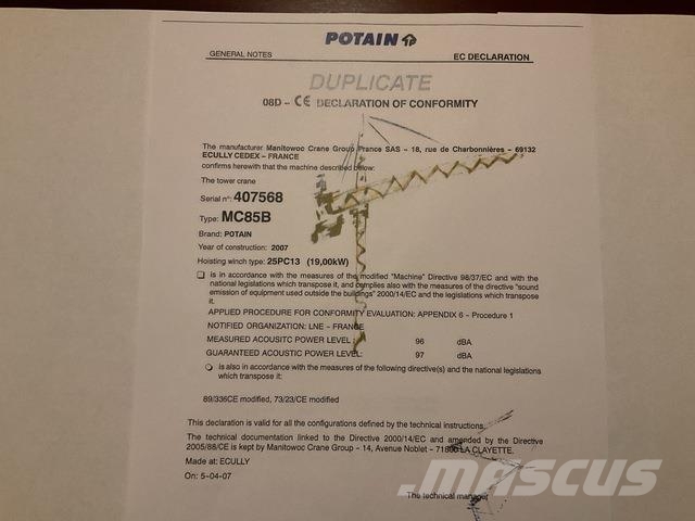 Potain MC85B Tornkraanad
