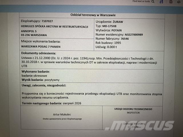 Potain MD175-G8 Tornkraanad