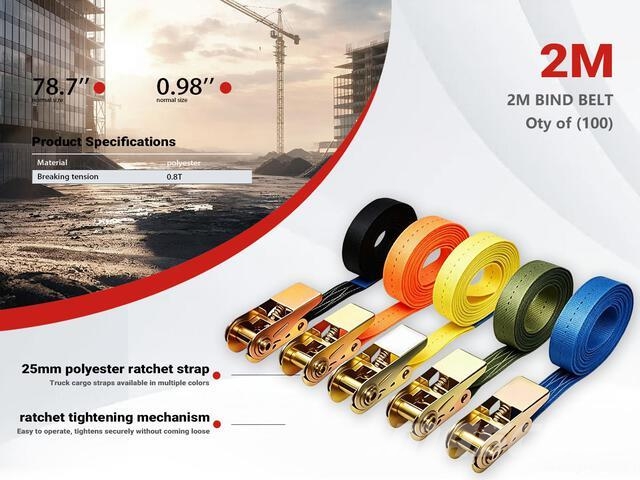  Quantity of (100) 2026 2m Ratchet Straps (Unused) معدات البناء - غير ذلك