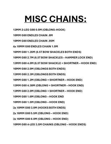 Quantity of Misc. Chains Andere Krane