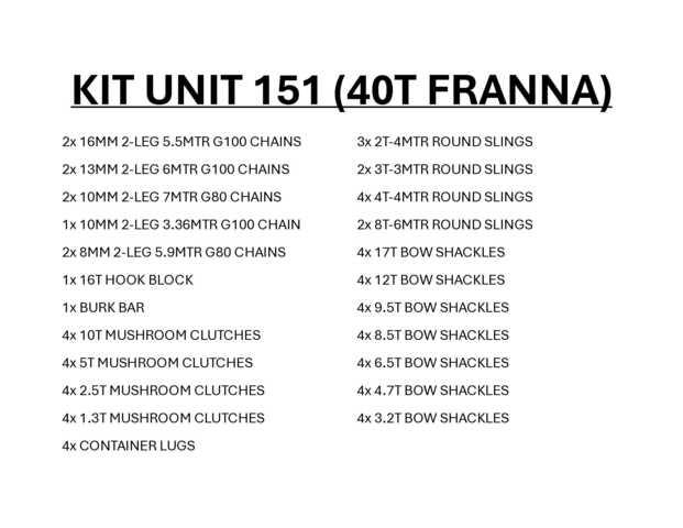 Quantity of Rigging - Fits 40t Franna Other