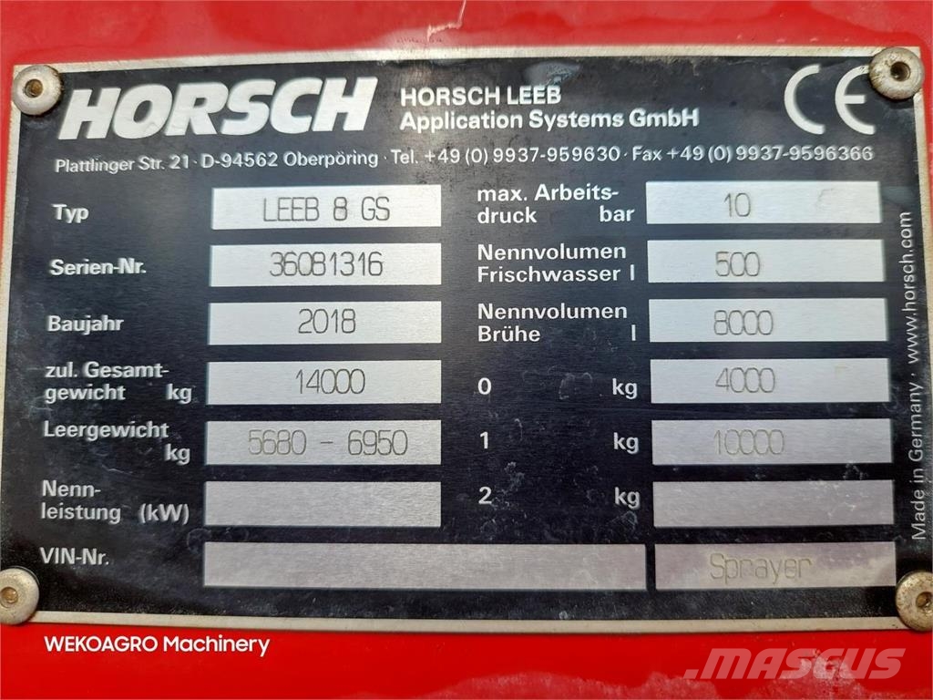 Horsch Leeb 8 GS -36 eller 42m Pulverizadores arrastrados