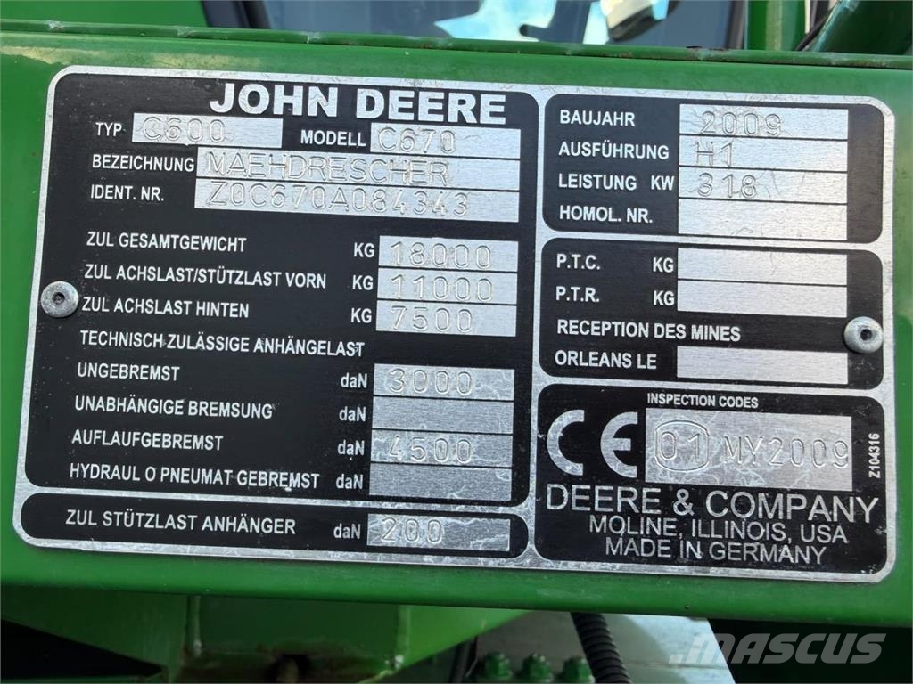 John Deere C670 Maaidorsmachines