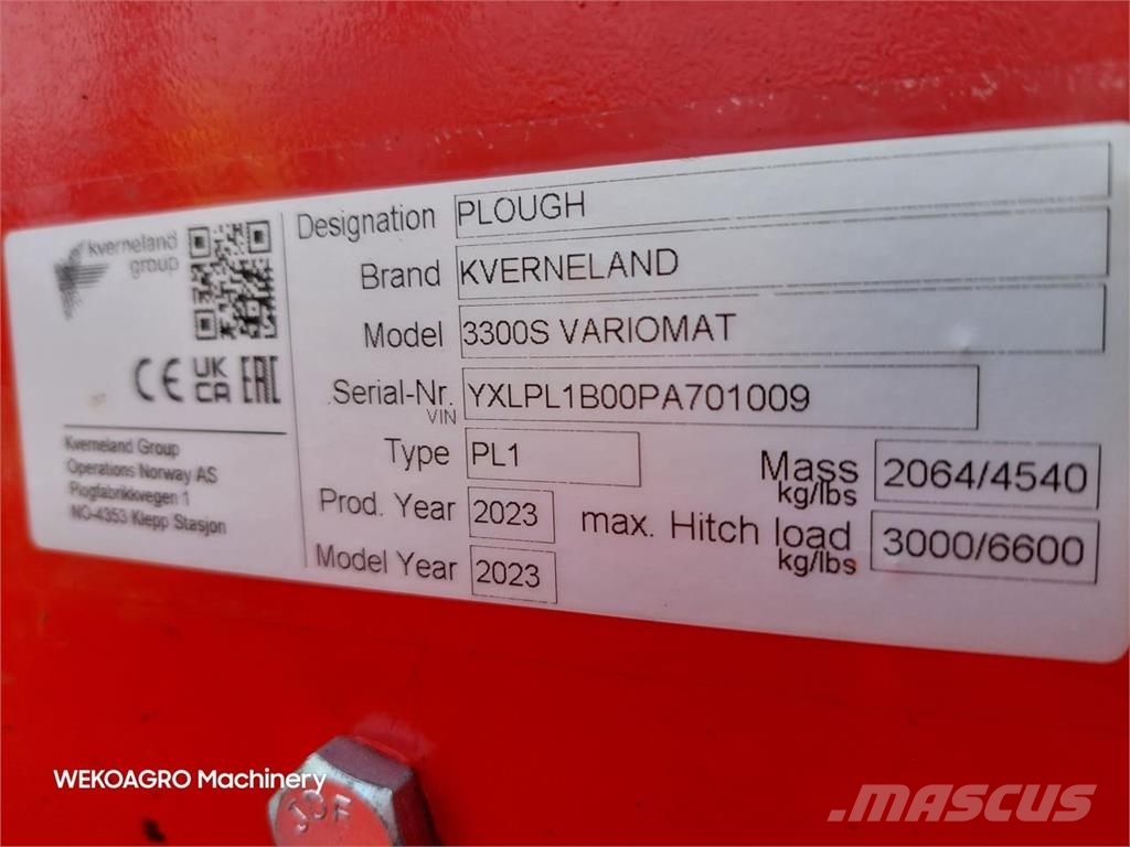 Kverneland 3300 S Variomat 5F m. Packomat محاريث عكسية