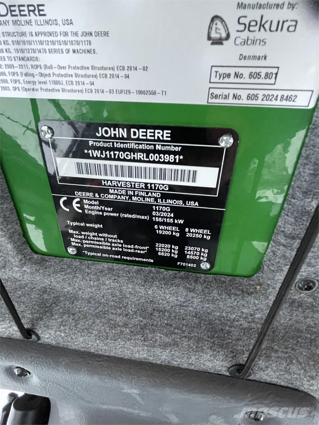 John Deere 1170G Харвестери