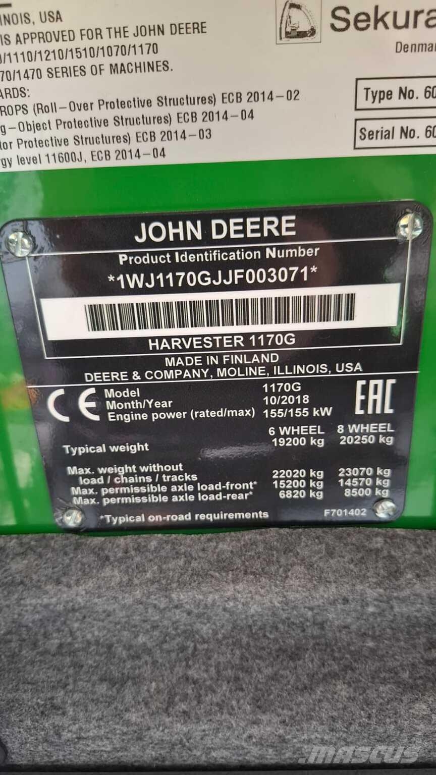 John Deere 1170G 8WD Cosechadoras