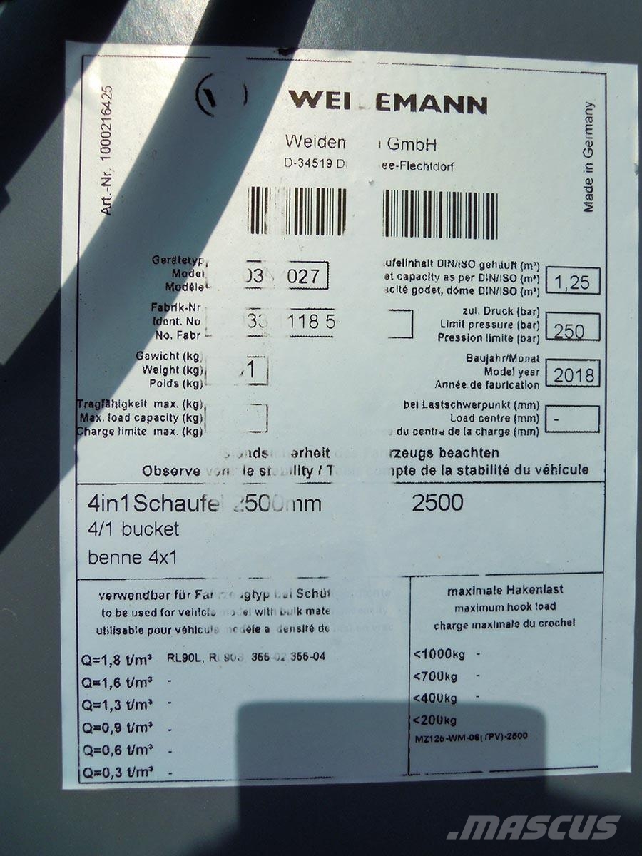 Weidemann 4/1 2500mm 1,25m3 Bouw - Overige