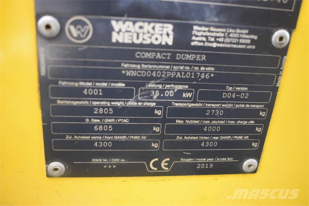 Wacker Neuson 4001s عربات نقل قلابة للمواقع