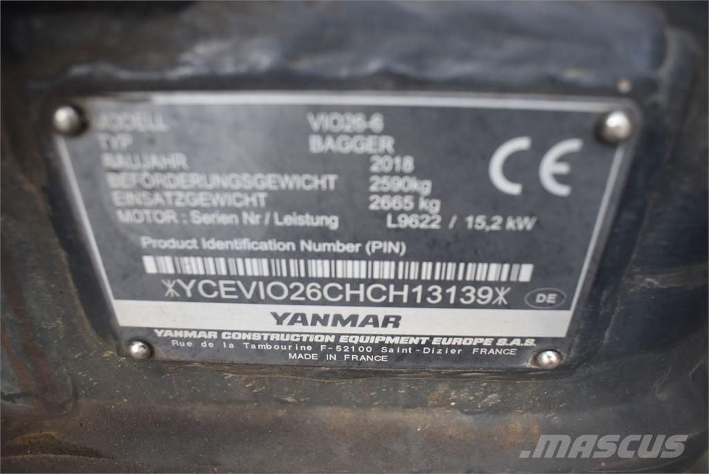 Yanmar VIO26-6 حفارات صغيرة أقل من 7 طن (حفارات صغيرة)