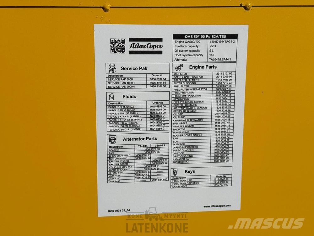 Atlas Copco QAS 100 PD S3A 50 Hz Generaattori مولدات ديزل
