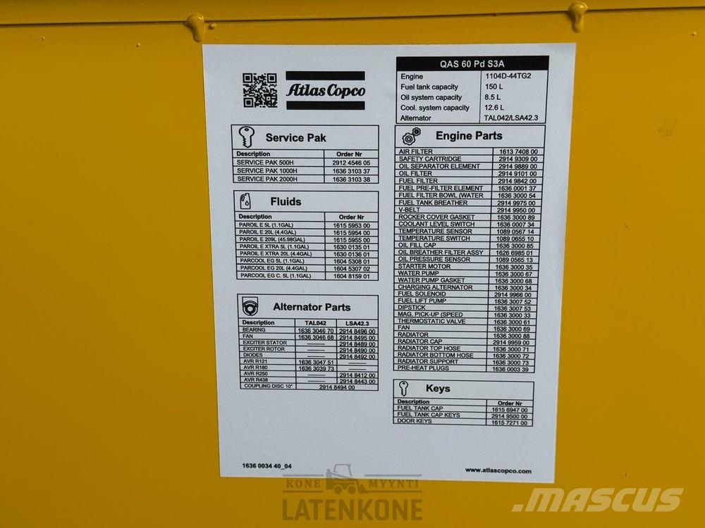 Atlas Copco QAS 60 PD S3A 50 Hz Generaattori مولدات ديزل