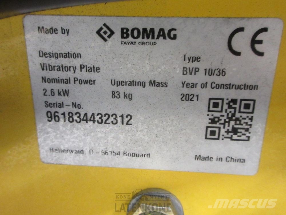 Bomag BVP10/36 tärylätkä vesityksellä ja renkailla Vibrationsgeräte
