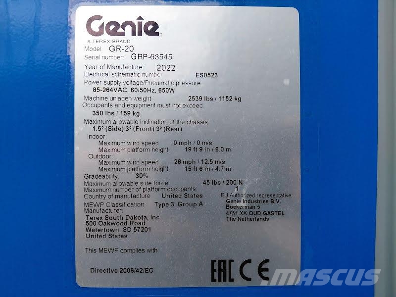 Genie GR-20 رافعات السارية الرأسية