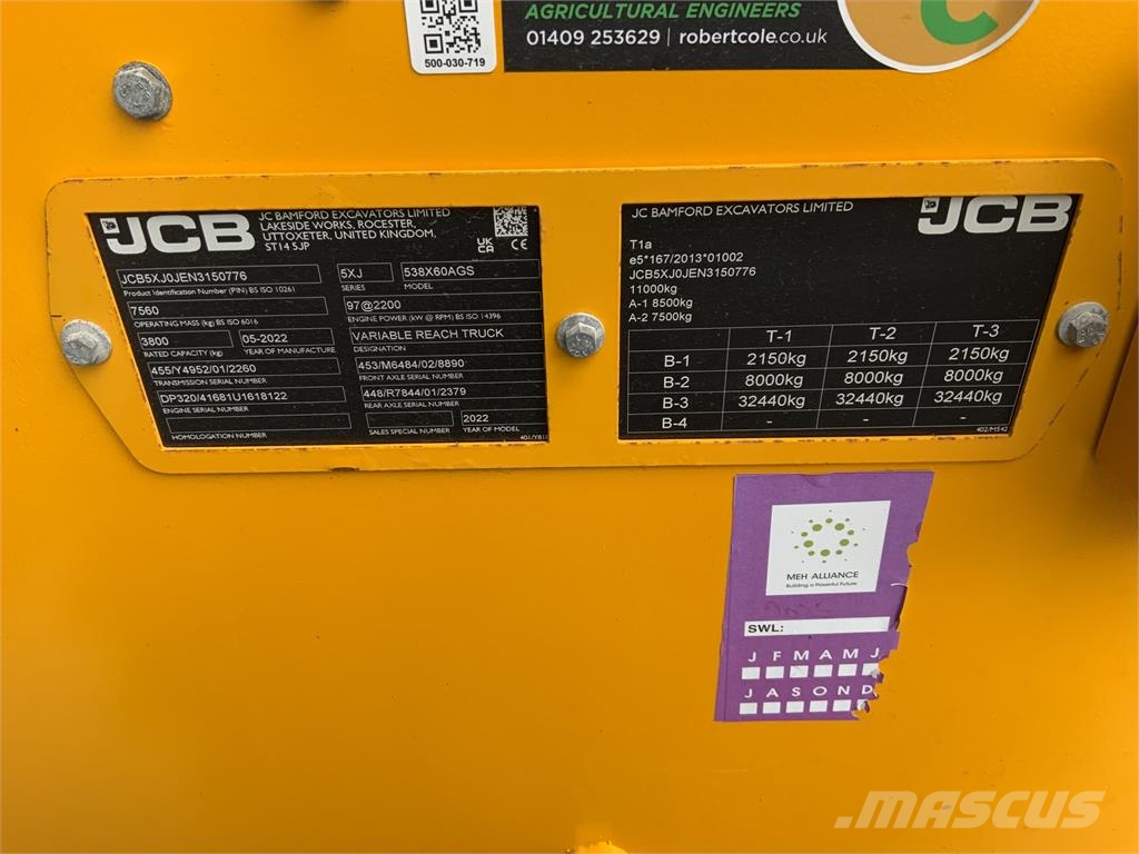 JCB 538-60 Agri Super Telehandler (ST27282) مناولات متداخلة