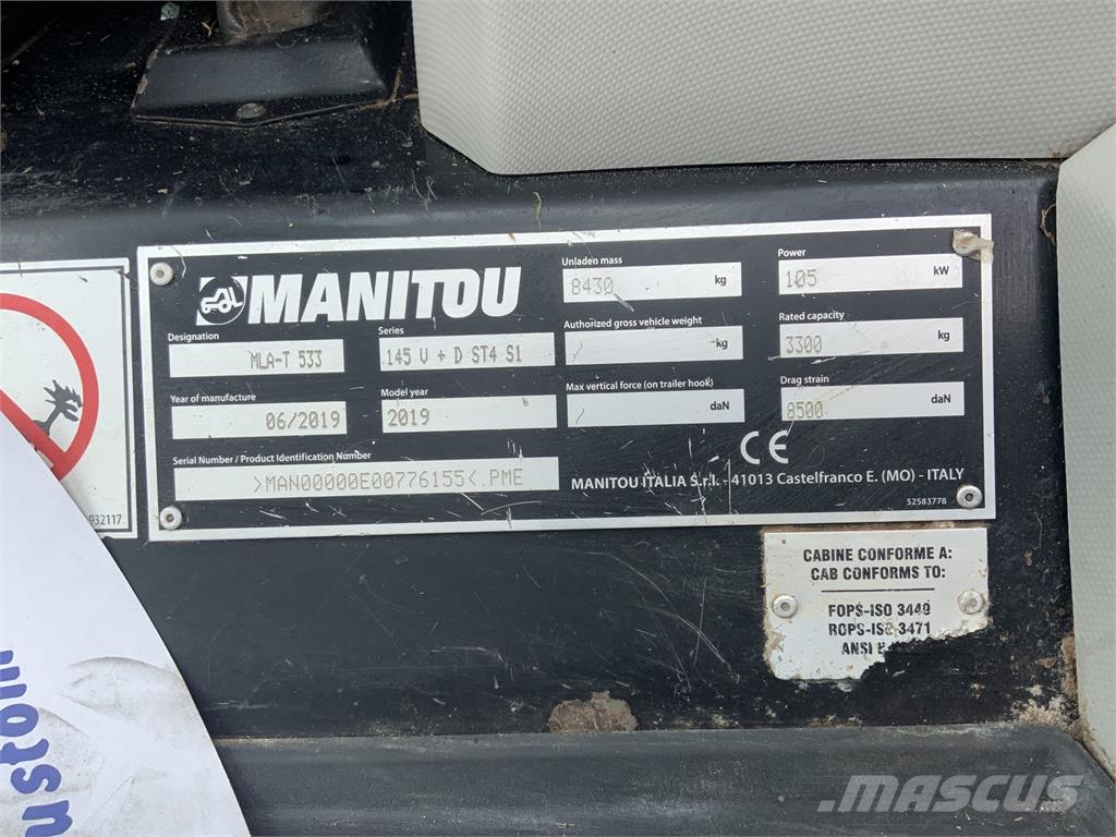 Manitou MLA-T 533-145 V+Elite Pivot Steer Telehandler (ST2 Teleskoplader